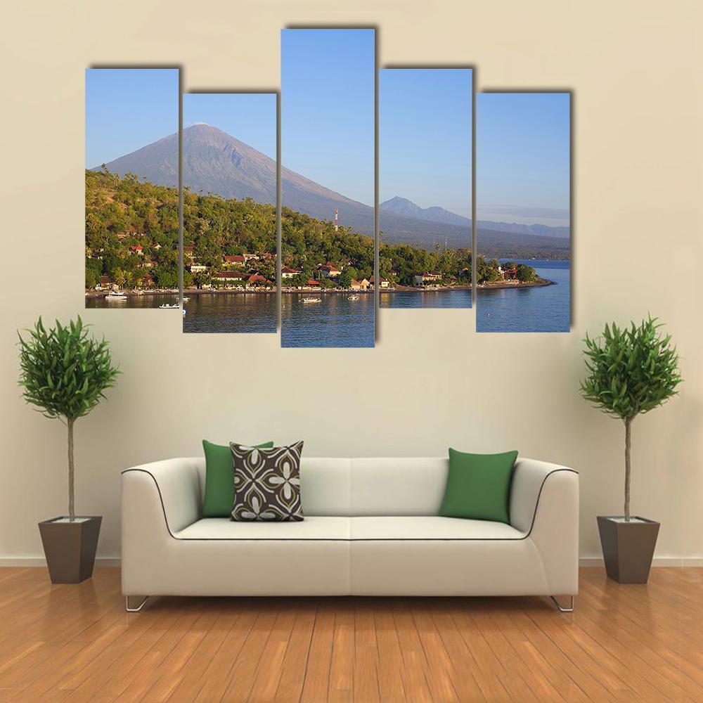 Village With Lake Canvas Wall Art-5 Pop-Gallery Wrap-47" x 32"-Tiaracle