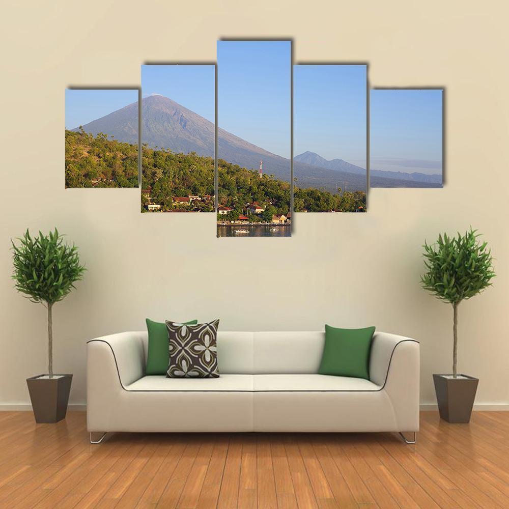 Village With Lake Canvas Wall Art-5 Star-Gallery Wrap-62" x 32"-Tiaracle