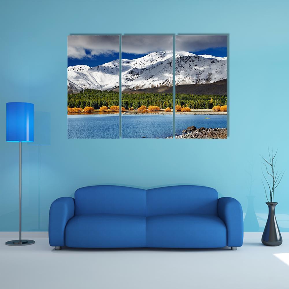 Mountain With Lake Tekapo Canvas Wall Art-3 Horizontal-Gallery Wrap-37" x 24"-Tiaracle