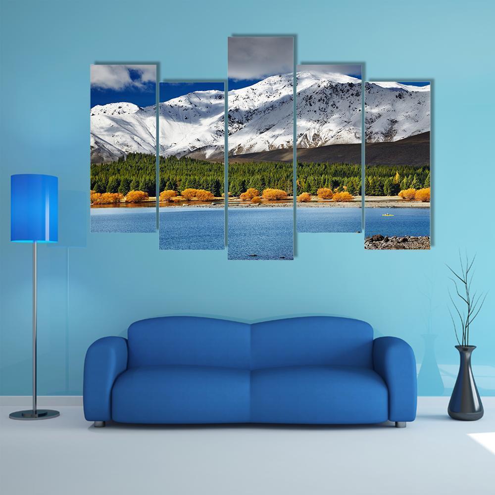 Mountain With Lake Tekapo Canvas Wall Art-5 Pop-Gallery Wrap-47" x 32"-Tiaracle