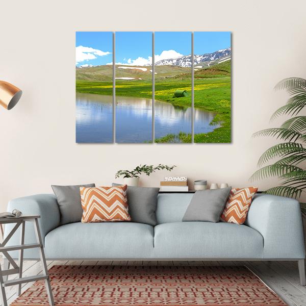 Mountain With Pond Canvas Wall Art-4 Horizontal-Gallery Wrap-34" x 24"-Tiaracle