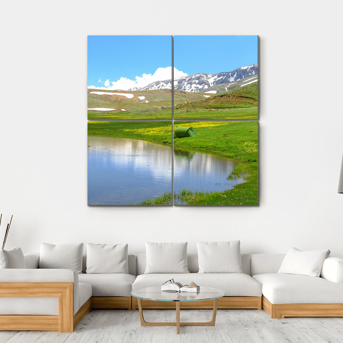 Mountain With Pond Canvas Wall Art-4 Square-Gallery Wrap-17" x 17"-Tiaracle