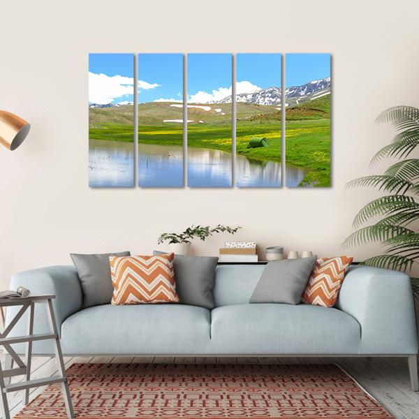 Mountain With Pond Canvas Wall Art-5 Horizontal-Gallery Wrap-22" x 12"-Tiaracle