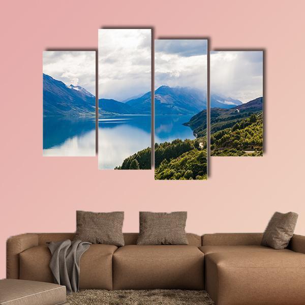 Mountain &amp; Lake New Zealand Canvas Wall Art-4 Pop-Gallery Wrap-50" x 32"-Tiaracle