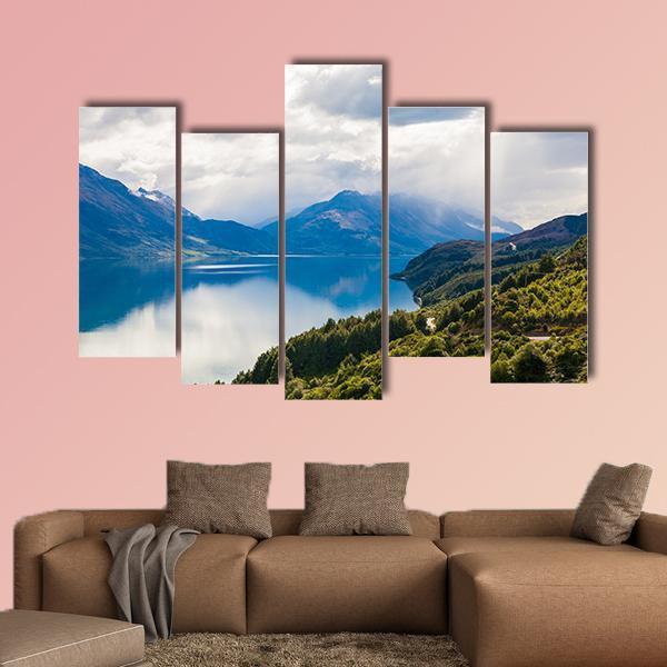 Mountain & Lake New Zealand Canvas Wall Art-5 Pop-Gallery Wrap-47" x 32"-Tiaracle