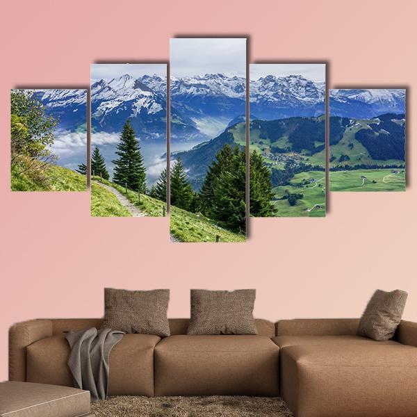 Walk Way On Mountain Canvas Wall Art-5 Star-Gallery Wrap-62" x 32"-Tiaracle