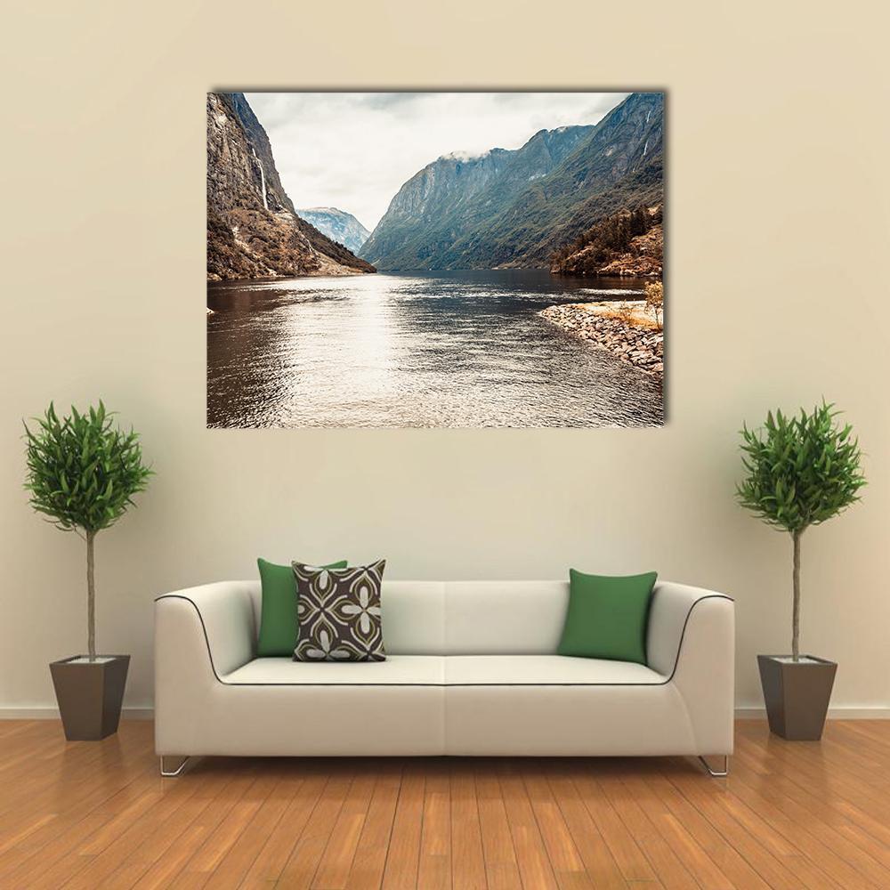 Mountains &amp; Fjord Sognefjord Canvas Wall Art-1 Piece-Gallery Wrap-48" x 32"-Tiaracle