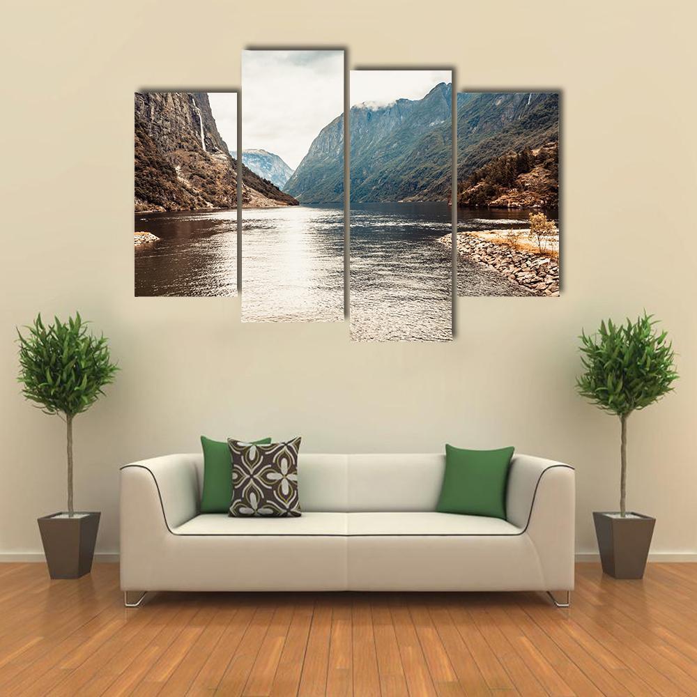 Mountains & Fjord Sognefjord Canvas Wall Art-4 Pop-Gallery Wrap-50" x 32"-Tiaracle