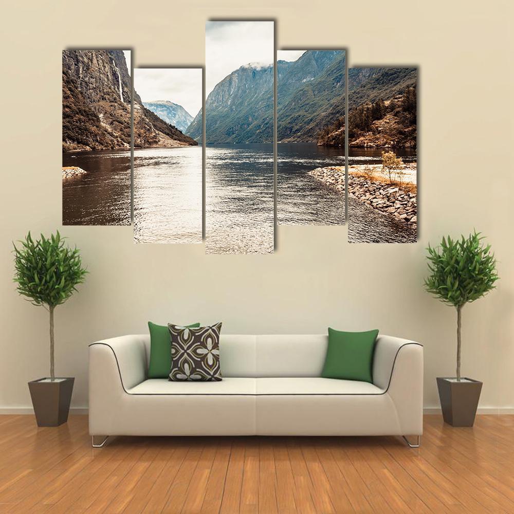 Mountains &amp; Fjord Sognefjord Canvas Wall Art-5 Pop-Gallery Wrap-47" x 32"-Tiaracle