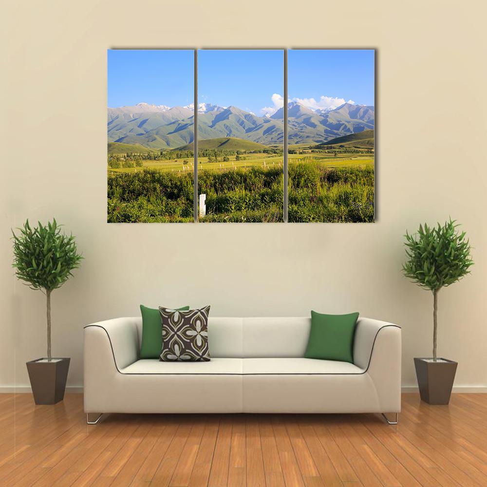 Mountains & Green Fields Canvas Wall Art-3 Horizontal-Gallery Wrap-37" x 24"-Tiaracle