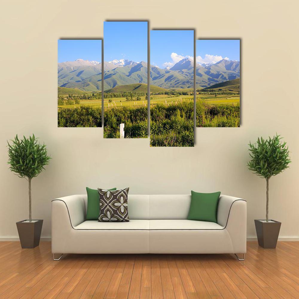 Mountains & Green Fields Canvas Wall Art-4 Pop-Gallery Wrap-50" x 32"-Tiaracle