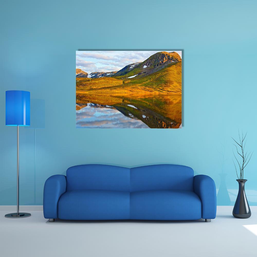 Mountains & Lake Norway Canvas Wall Art-1 Piece-Gallery Wrap-48" x 32"-Tiaracle