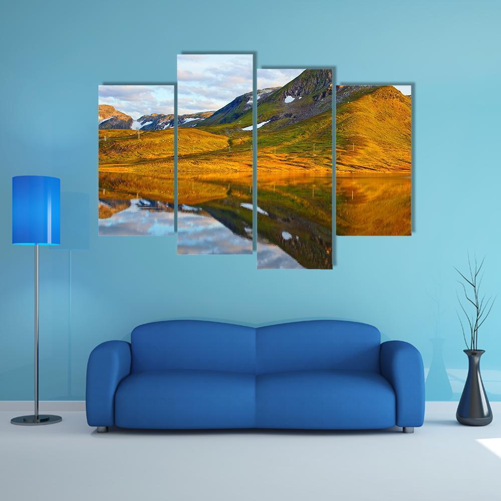 Mountains & Lake Norway Canvas Wall Art-4 Pop-Gallery Wrap-50" x 32"-Tiaracle