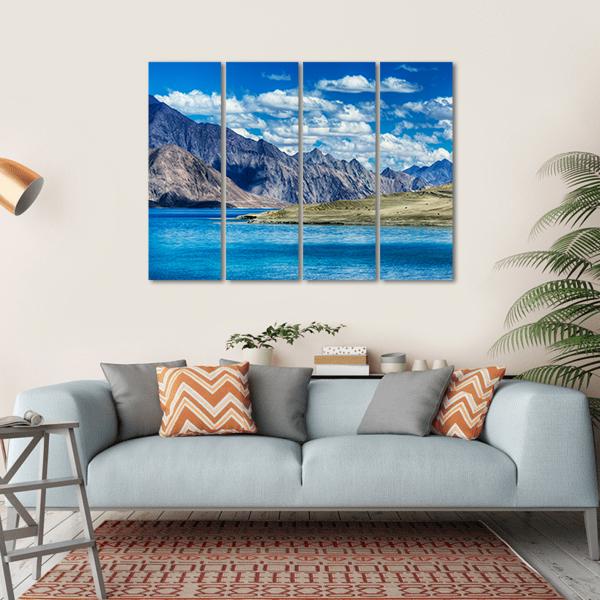 Mountains &amp; Pangong Lake Canvas Wall Art-4 Horizontal-Gallery Wrap-34" x 24"-Tiaracle