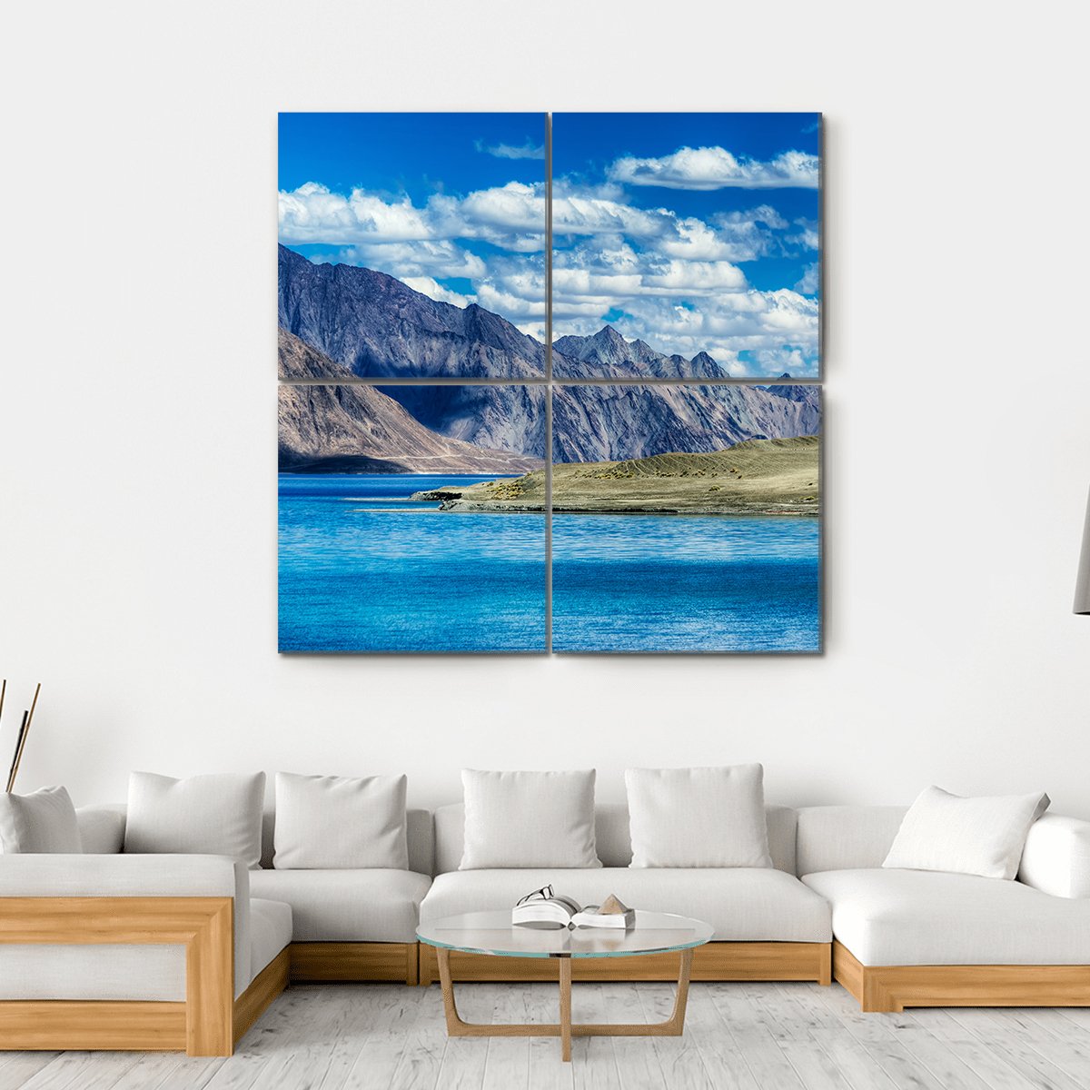 Mountains & Pangong Lake Canvas Wall Art-4 Square-Gallery Wrap-17" x 17"-Tiaracle