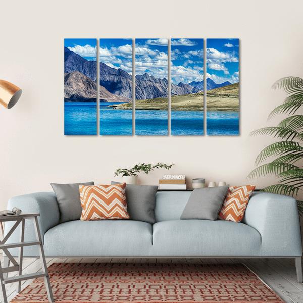 Mountains &amp; Pangong Lake Canvas Wall Art-5 Horizontal-Gallery Wrap-22" x 12"-Tiaracle