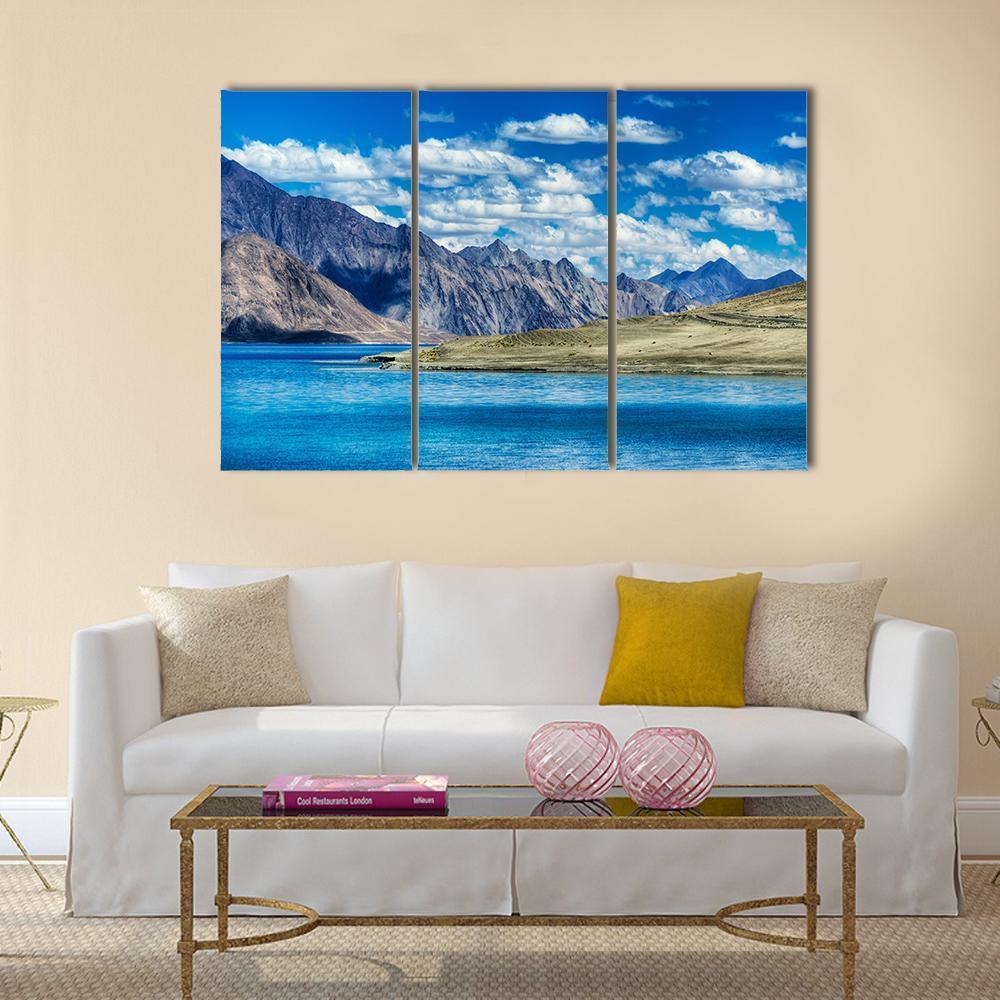 Mountains &amp; Pangong Lake Canvas Wall Art-3 Horizontal-Gallery Wrap-37" x 24"-Tiaracle