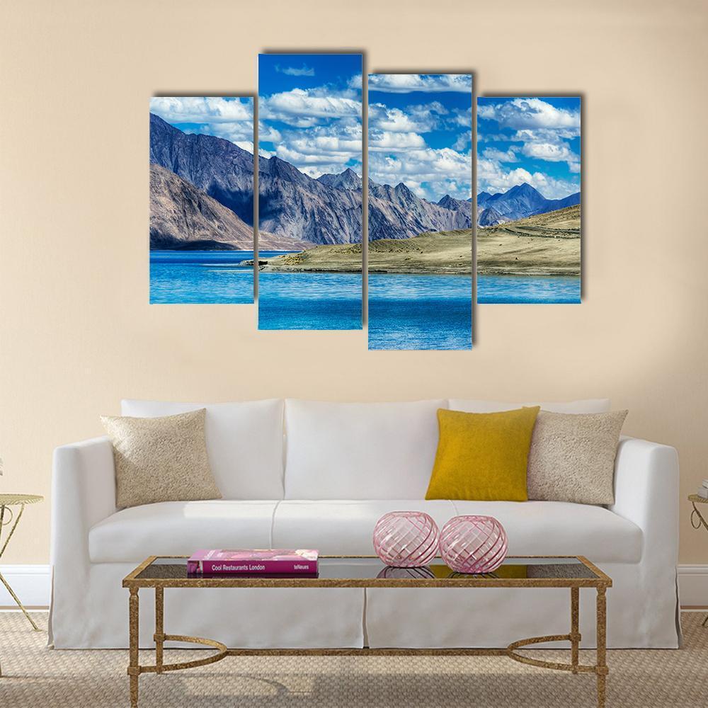 Mountains & Pangong Lake Canvas Wall Art-4 Pop-Gallery Wrap-50" x 32"-Tiaracle