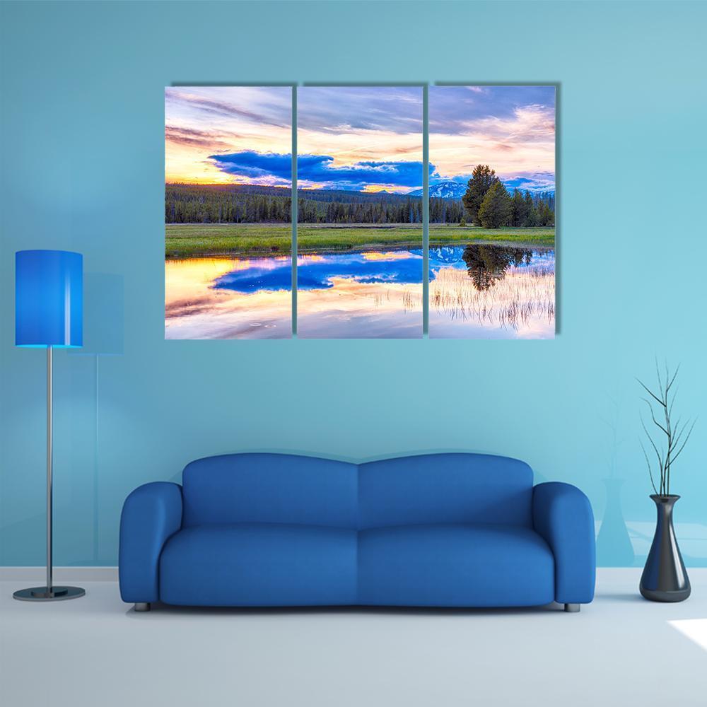 Sunset At Yellowstone National Park Canvas Wall Art-3 Horizontal-Gallery Wrap-37" x 24"-Tiaracle