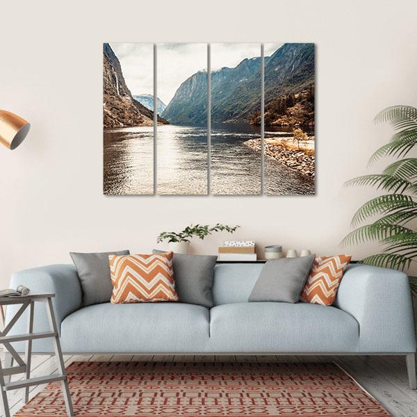Mountains &amp; Fjord Sognefjord Canvas Wall Art-4 Horizontal-Gallery Wrap-34" x 24"-Tiaracle