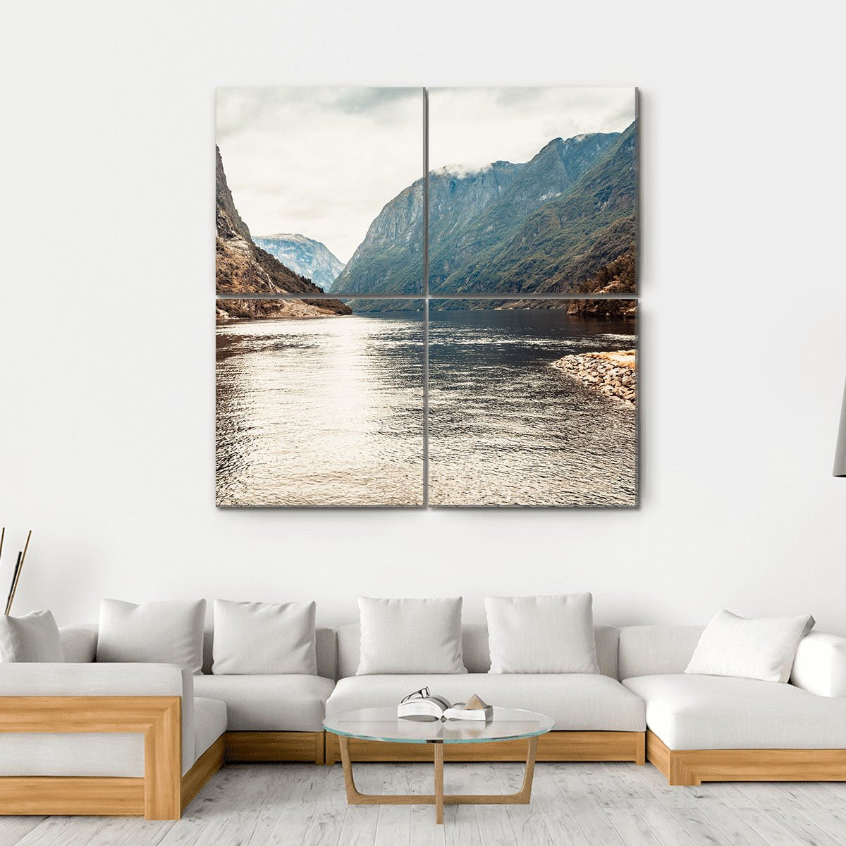 Mountains &amp; Fjord Sognefjord Canvas Wall Art-4 Square-Gallery Wrap-17" x 17"-Tiaracle