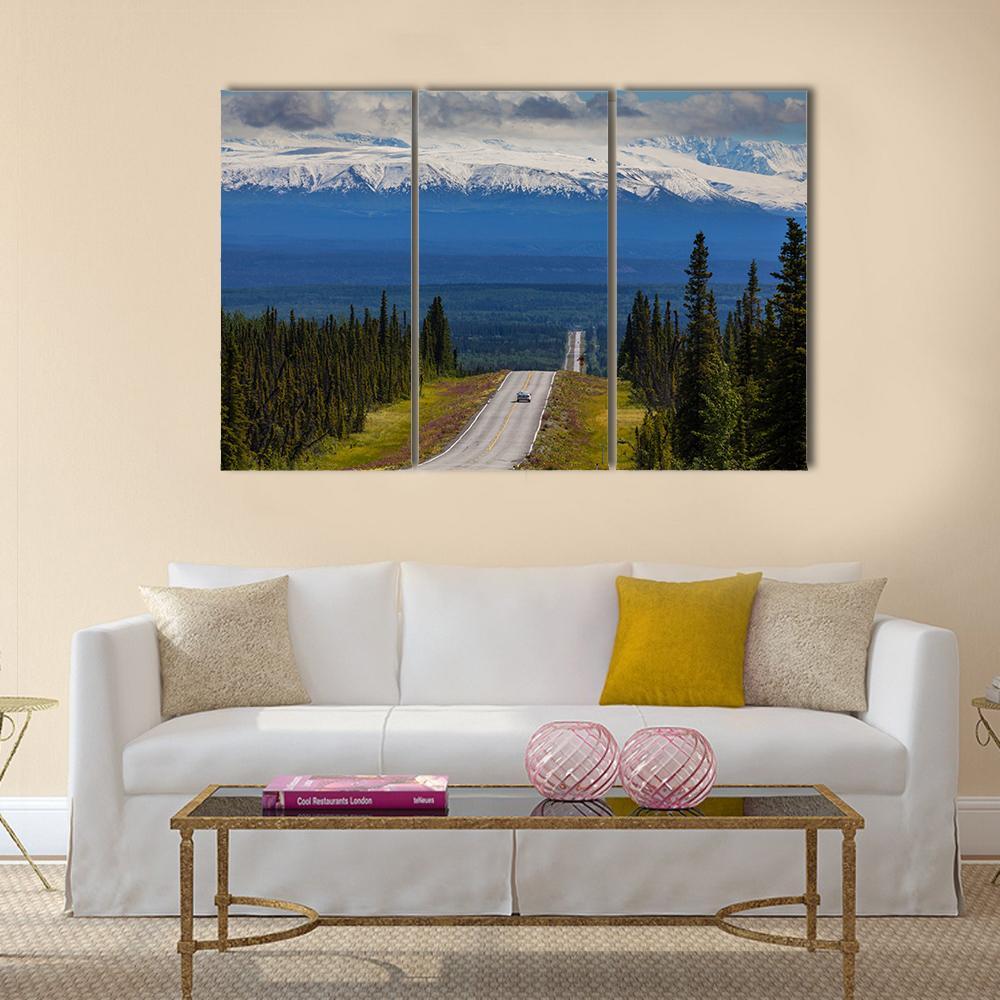 Mountain Road Alaska Canvas Wall Art-5 Pop-Gallery Wrap-47" x 32"-Tiaracle