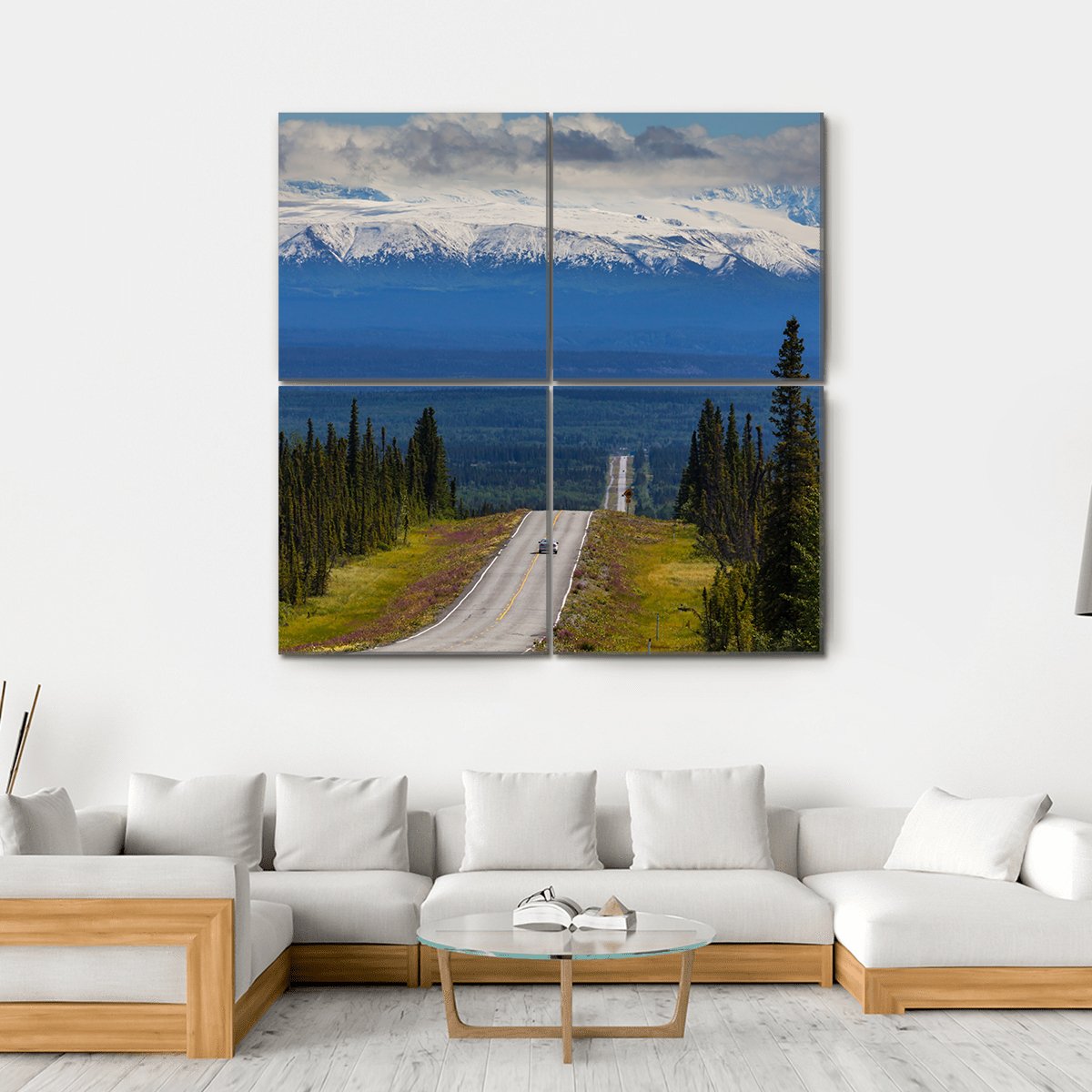 Mountain Road Alaska Canvas Wall Art-4 Square-Gallery Wrap-17" x 17"-Tiaracle