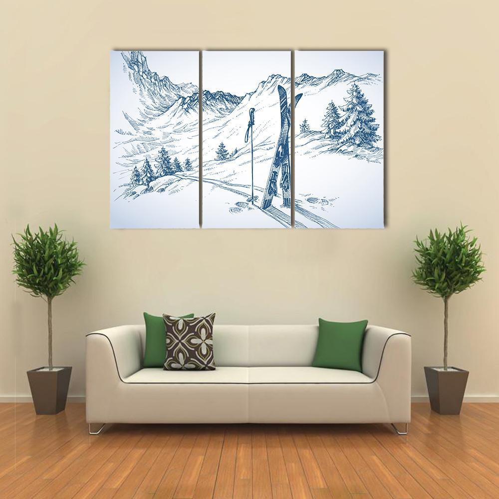 Mountains In Winter Season Canvas Wall Art-3 Horizontal-Gallery Wrap-37" x 24"-Tiaracle