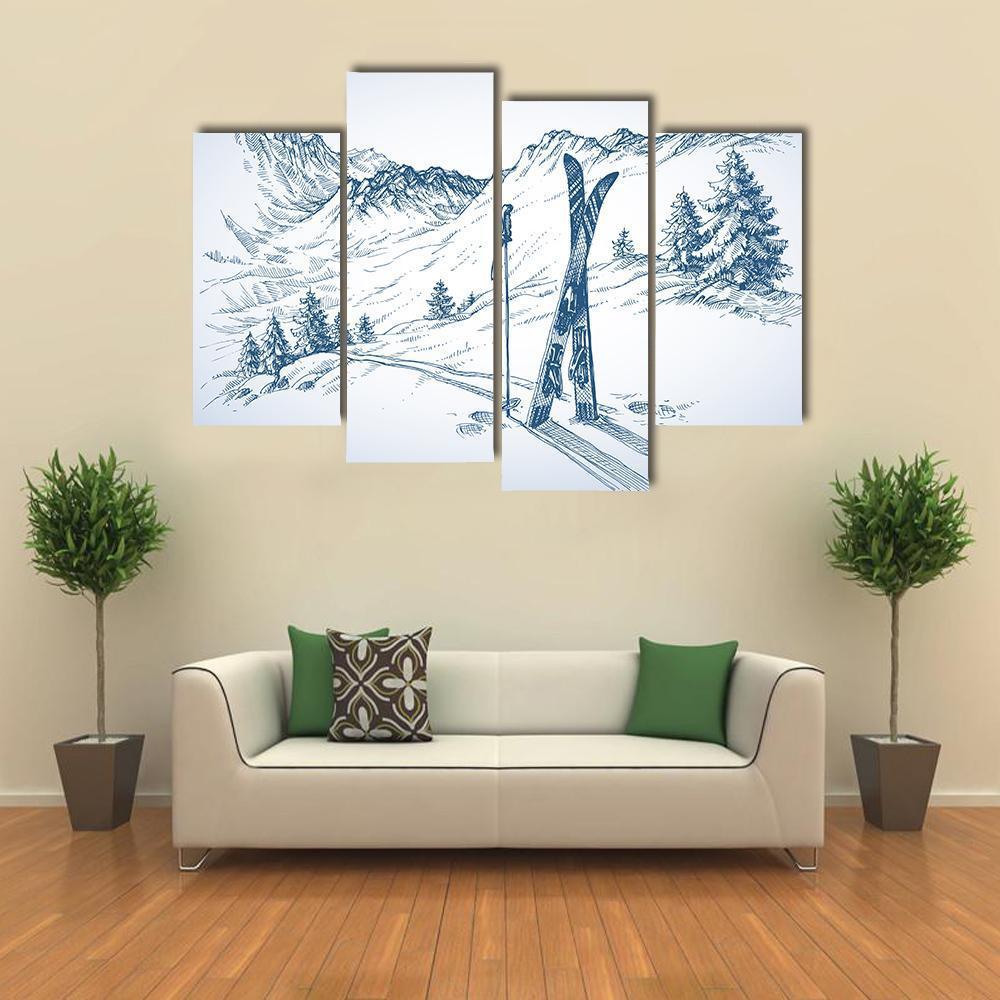 Mountains In Winter Season Canvas Wall Art-4 Pop-Gallery Wrap-50" x 32"-Tiaracle