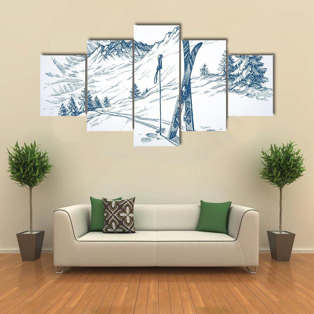 Mountains In Winter Season Canvas Wall Art-5 Star-Gallery Wrap-62" x 32"-Tiaracle