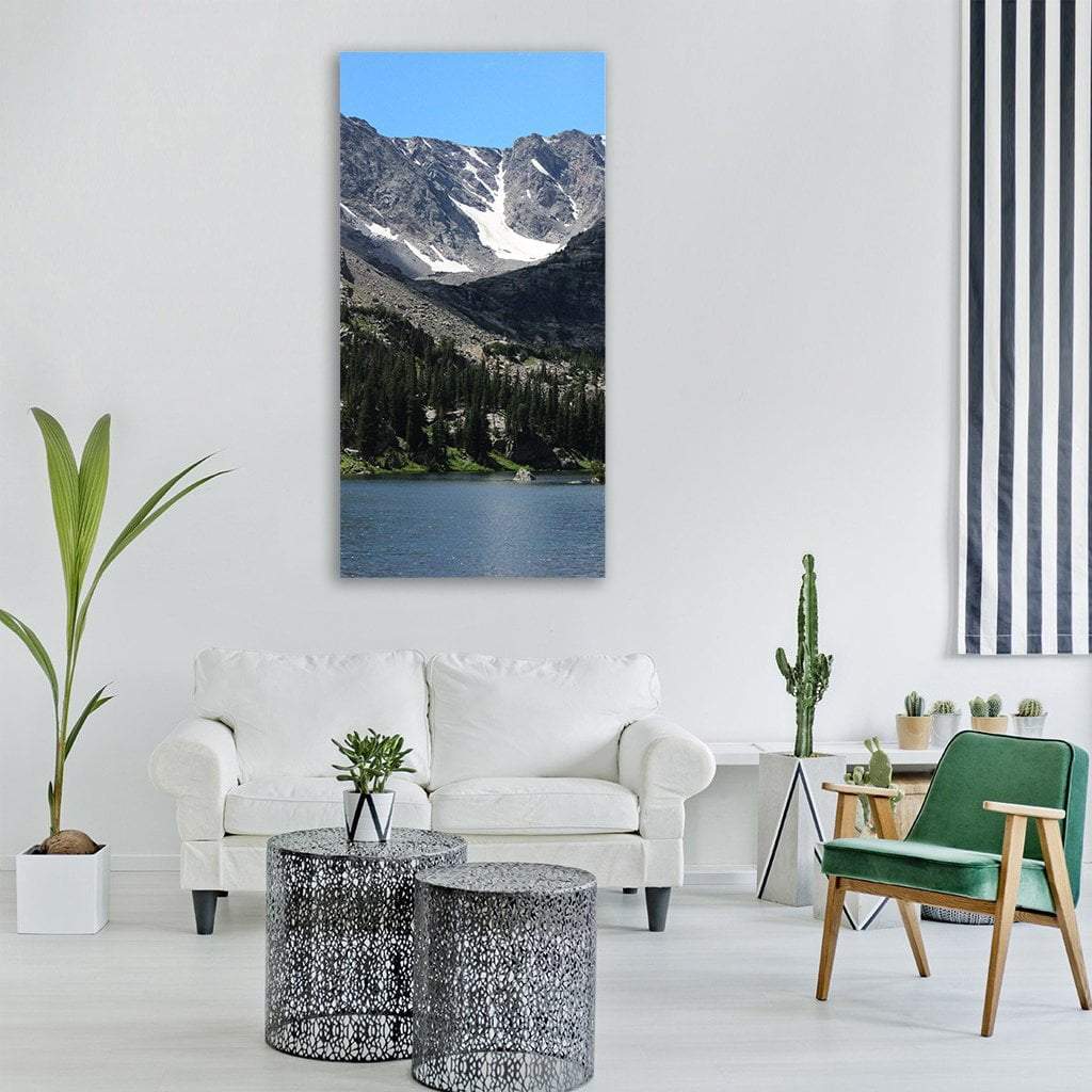 Mountains Lake With Forest Vertical Canvas Wall Art-3 Vertical-Gallery Wrap-12" x 25"-Tiaracle