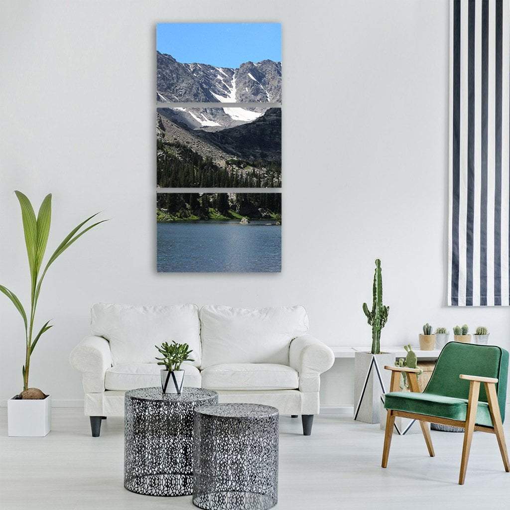 Mountains Lake With Forest Vertical Canvas Wall Art-3 Vertical-Gallery Wrap-12" x 25"-Tiaracle