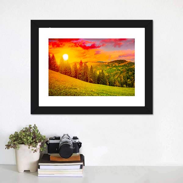 Mountains Landscape At Sunset Canvas Wall Art-1 Piece-Framed Print-30" x 20"-Tiaracle