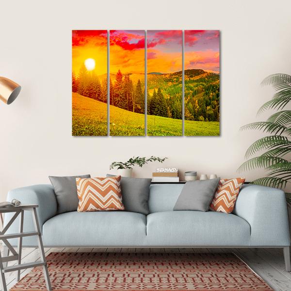 Mountains Landscape At Sunset Canvas Wall Art-4 Horizontal-Gallery Wrap-34" x 24"-Tiaracle