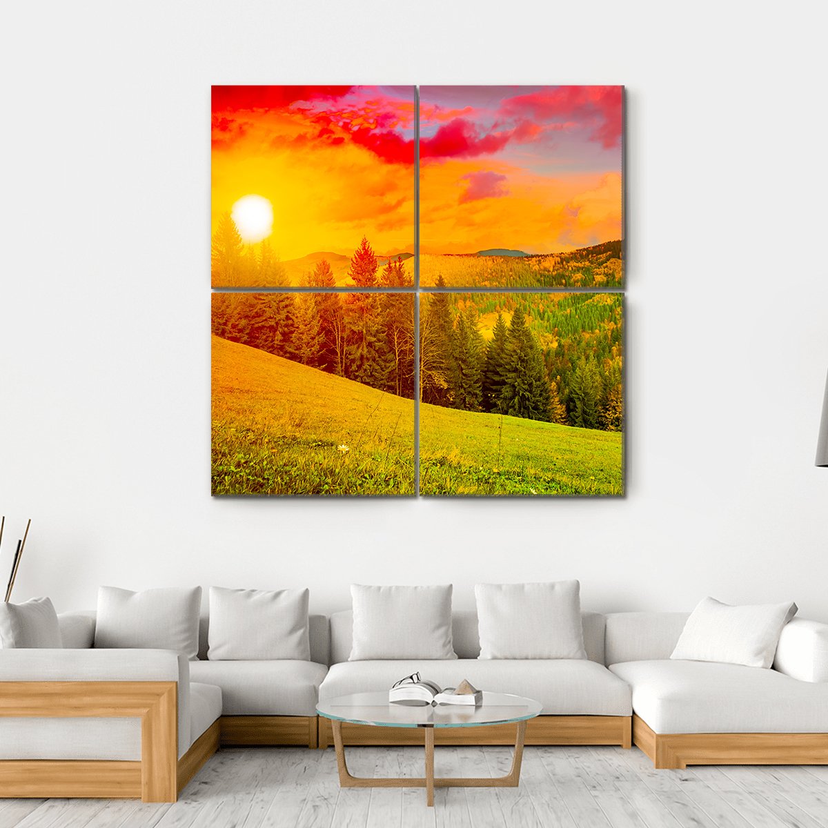 Mountains Landscape At Sunset Canvas Wall Art-4 Square-Gallery Wrap-17" x 17"-Tiaracle