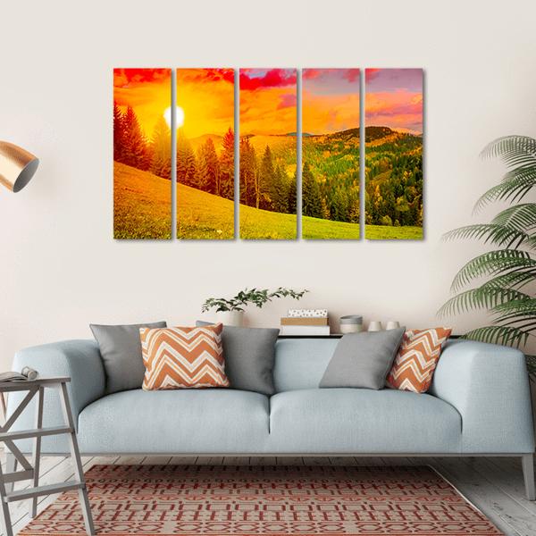 Mountains Landscape At Sunset Canvas Wall Art-5 Horizontal-Gallery Wrap-22" x 12"-Tiaracle