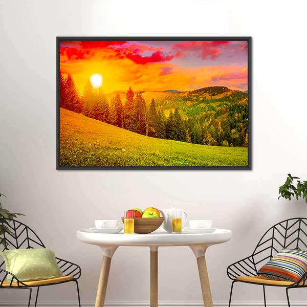 Mountains Landscape At Sunset Canvas Wall Art-5 Horizontal-Gallery Wrap-22" x 12"-Tiaracle