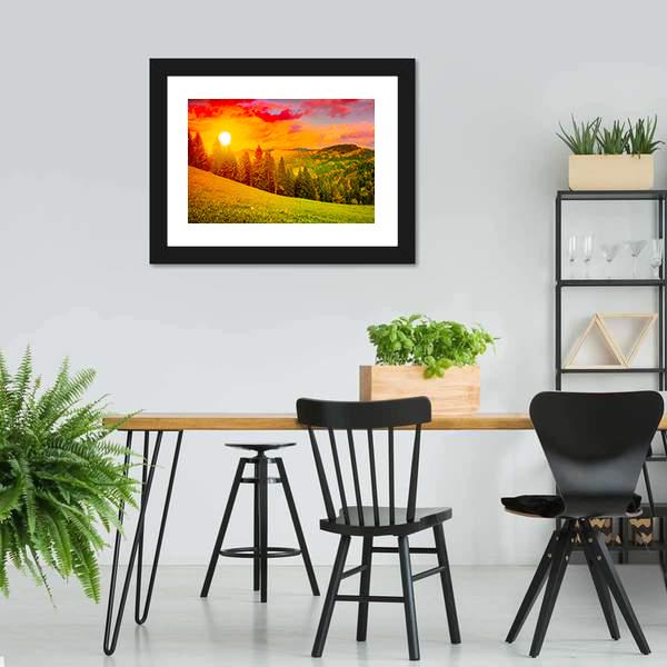 Mountains Landscape At Sunset Canvas Wall Art-5 Horizontal-Gallery Wrap-22" x 12"-Tiaracle
