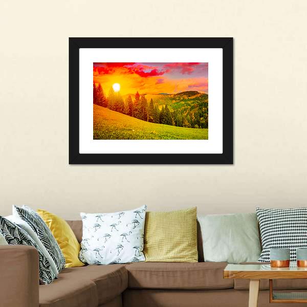 Mountains Landscape At Sunset Canvas Wall Art-5 Horizontal-Gallery Wrap-22" x 12"-Tiaracle