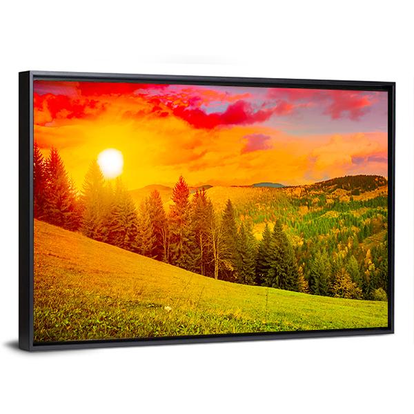 Mountains Landscape At Sunset Canvas Wall Art-5 Horizontal-Gallery Wrap-22" x 12"-Tiaracle
