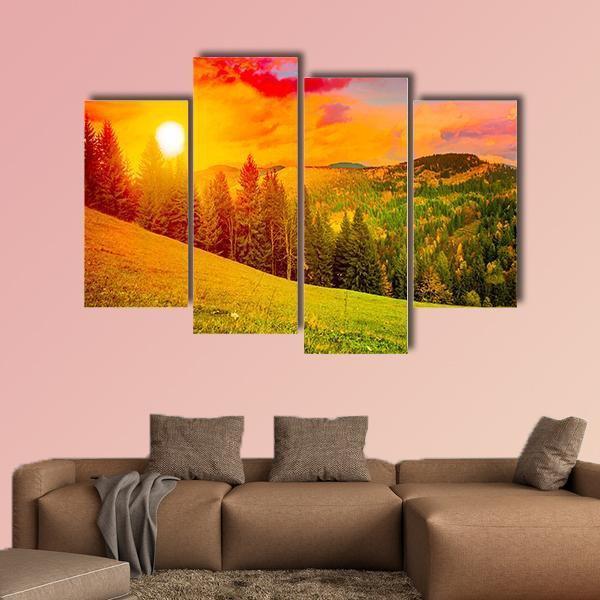 Dramatic Sun On Mountain Canvas Wall Art-4 Pop-Gallery Wrap-50&quot; x 32&quot;-Tiaracle