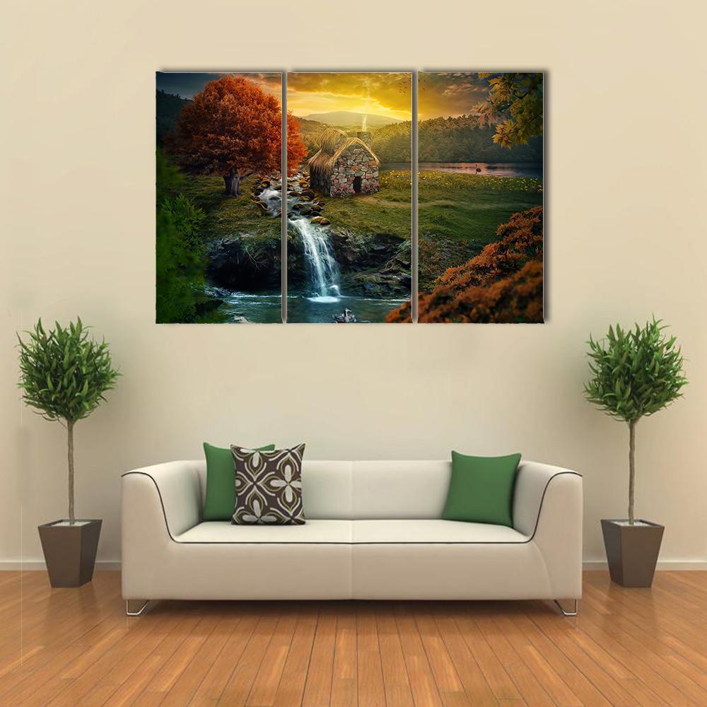 Mountains Near A Stream Canvas Wall Art-3 Horizontal-Gallery Wrap-37" x 24"-Tiaracle