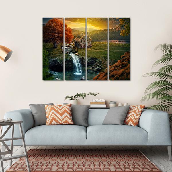 Mountains Near A Stream Canvas Wall Art-4 Horizontal-Gallery Wrap-34" x 24"-Tiaracle