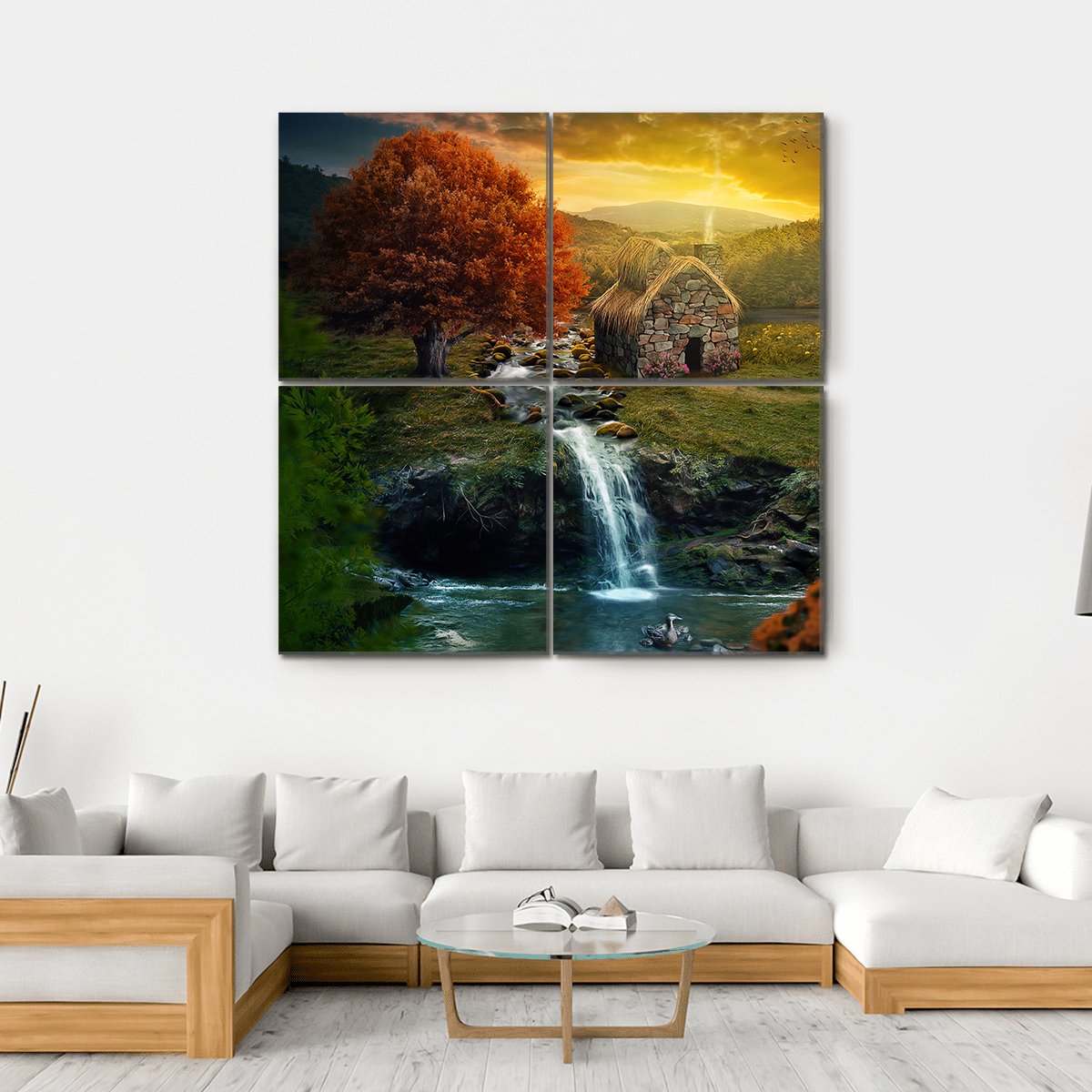 Mountains Near A Stream Canvas Wall Art-4 Square-Gallery Wrap-17" x 17"-Tiaracle