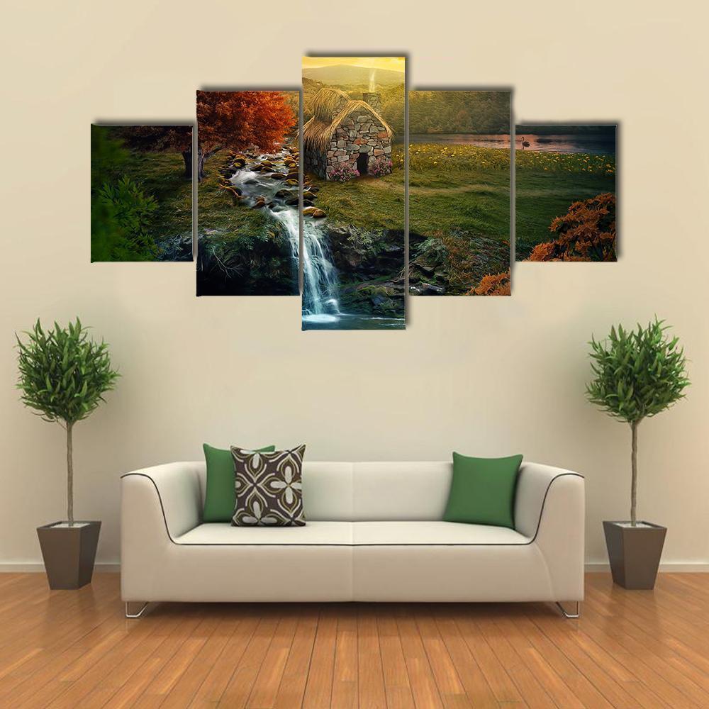 Mountains Near A Stream Canvas Wall Art-5 Star-Gallery Wrap-62" x 32"-Tiaracle