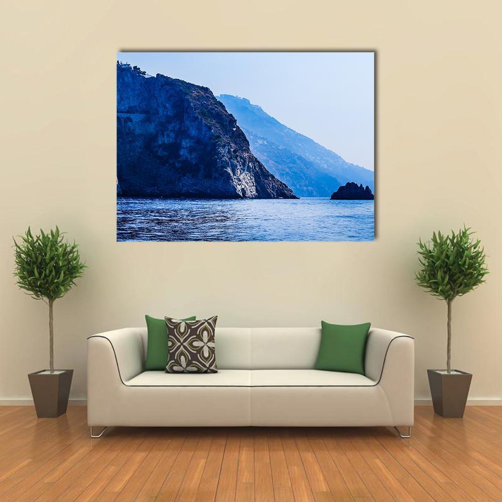 Mountains Near City Positano Canvas Wall Art-1 Piece-Gallery Wrap-48" x 32"-Tiaracle