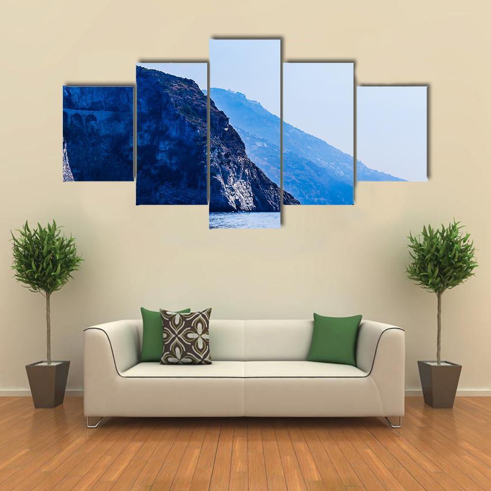 Mountains Near City Positano Canvas Wall Art-5 Star-Gallery Wrap-62" x 32"-Tiaracle