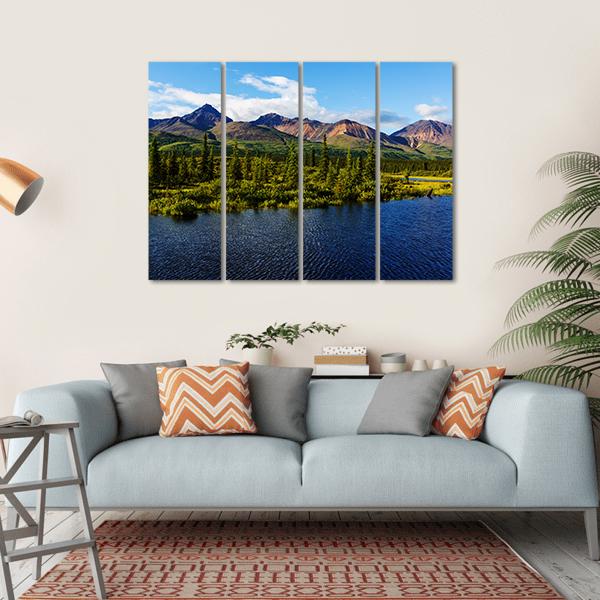 Mountains Of Alaska In Summer Canvas Wall Art-4 Horizontal-Gallery Wrap-34" x 24"-Tiaracle