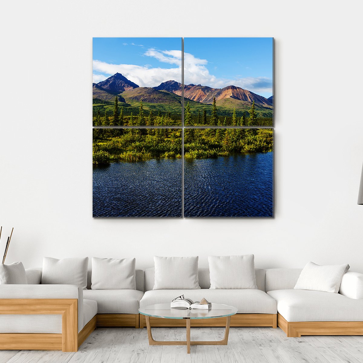 Mountains Of Alaska In Summer Canvas Wall Art-4 Square-Gallery Wrap-17" x 17"-Tiaracle