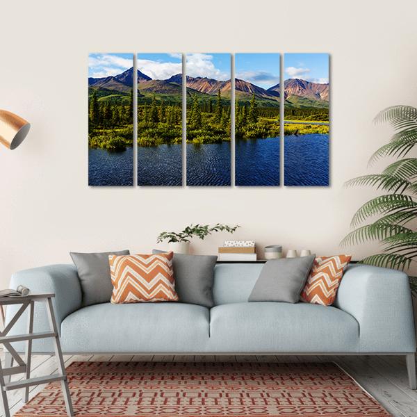 Mountains Of Alaska In Summer Canvas Wall Art-5 Horizontal-Gallery Wrap-22" x 12"-Tiaracle